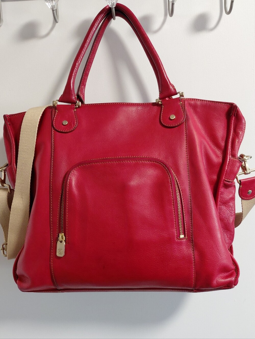 Liz Claiborne Red Leather Work Computer Tote Bag